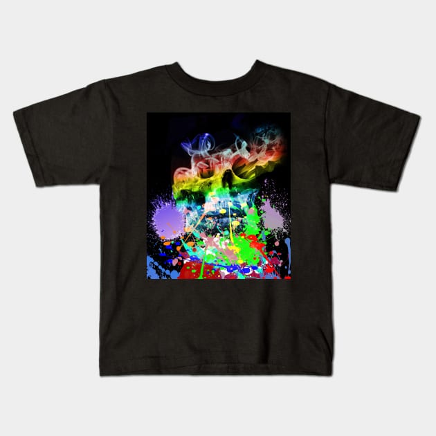 Rainbow Skull, Smoke Paint Ink, Black Kids T-Shirt by Random Galaxy